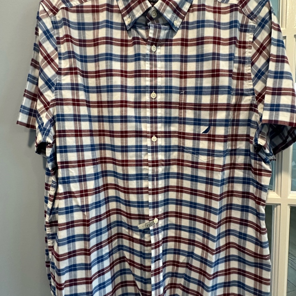 Nautica Blue and Red Casual Button Down Shirt